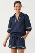 Contrast Trim Linen Blouse