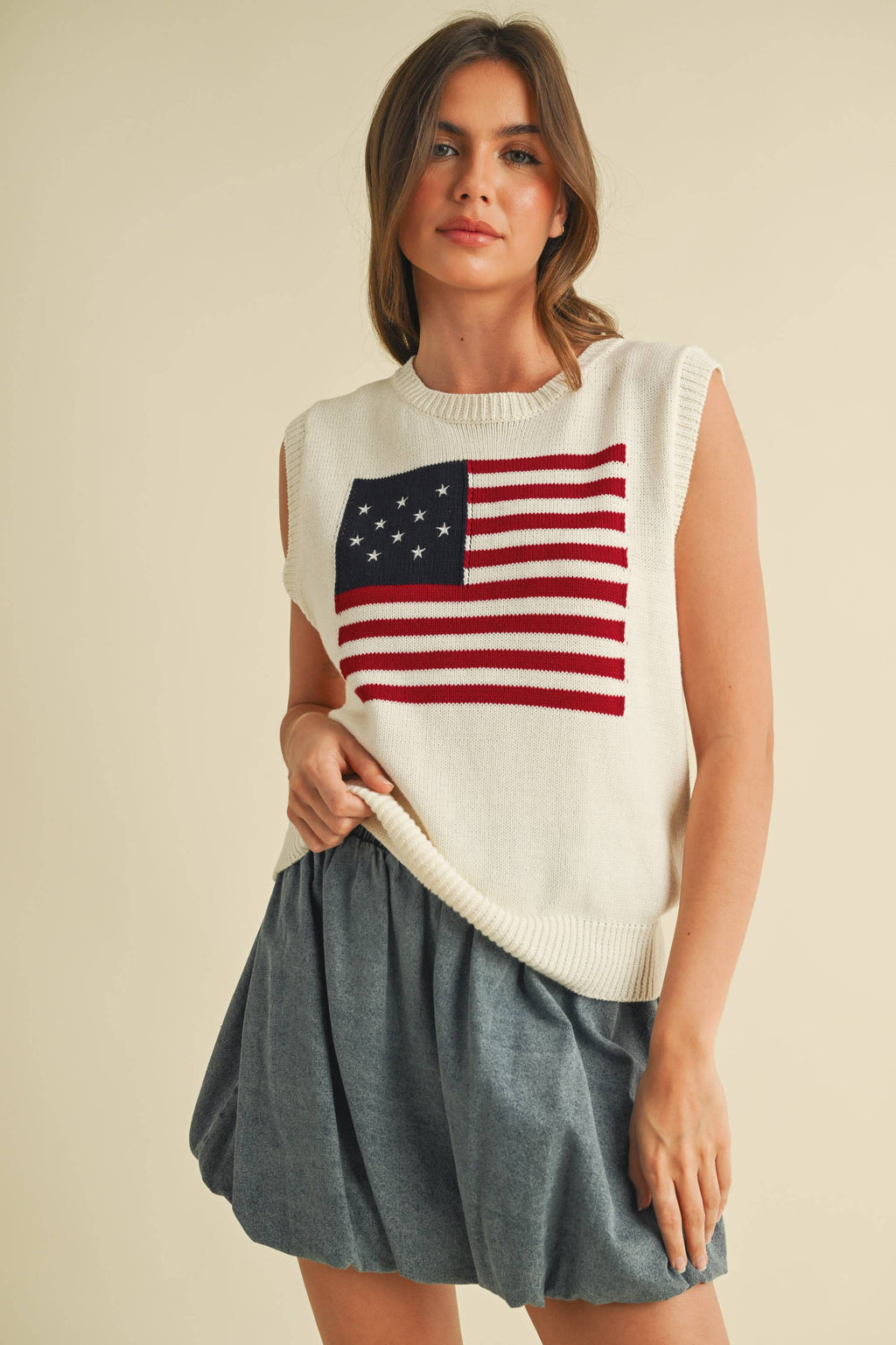 USA FLAG SLEVELESS KNIT PULLOVER SWEATER