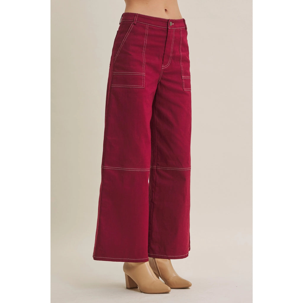 Modern Contrast Stitch Stretchy Cotton Twill Pants