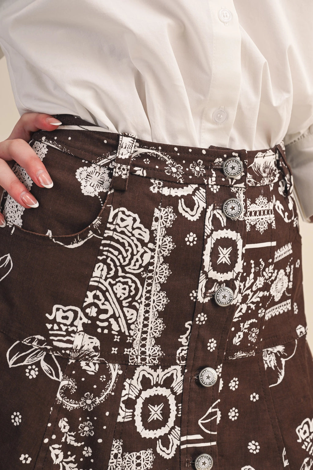 Paisley Denim Midi Skirt