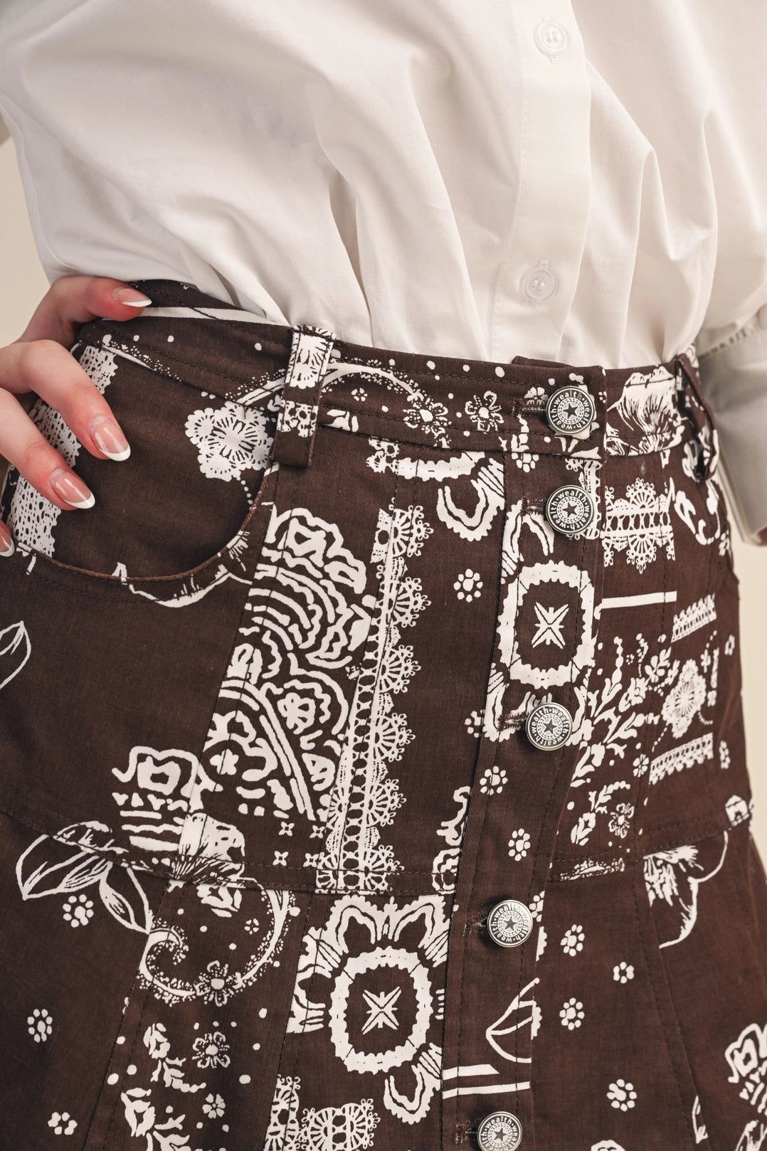 Paisley Denim Midi Skirt