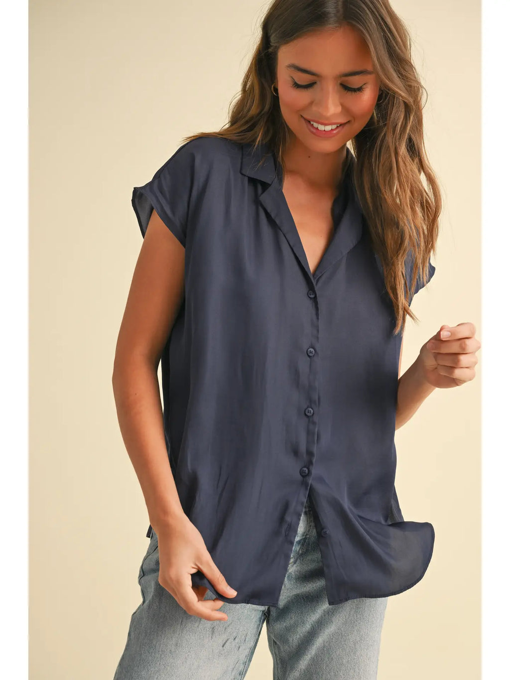 Button Down Cap Sleeve