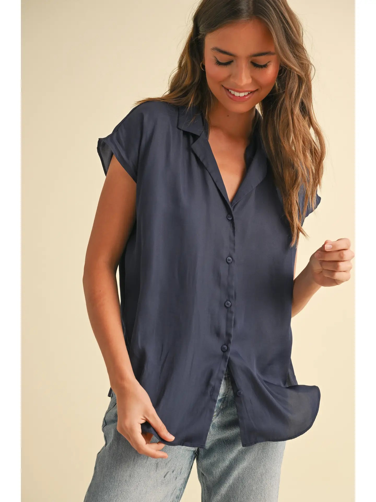Button Down Cap Sleeve