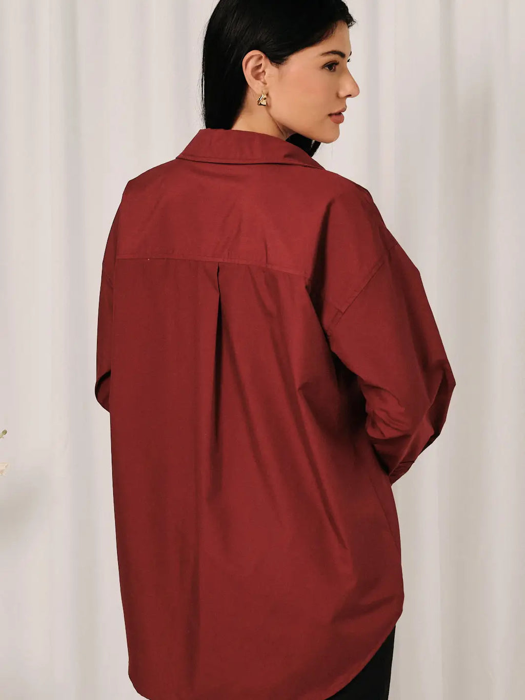 Oversized Point Collar Button Down Long Sleeve Shirt