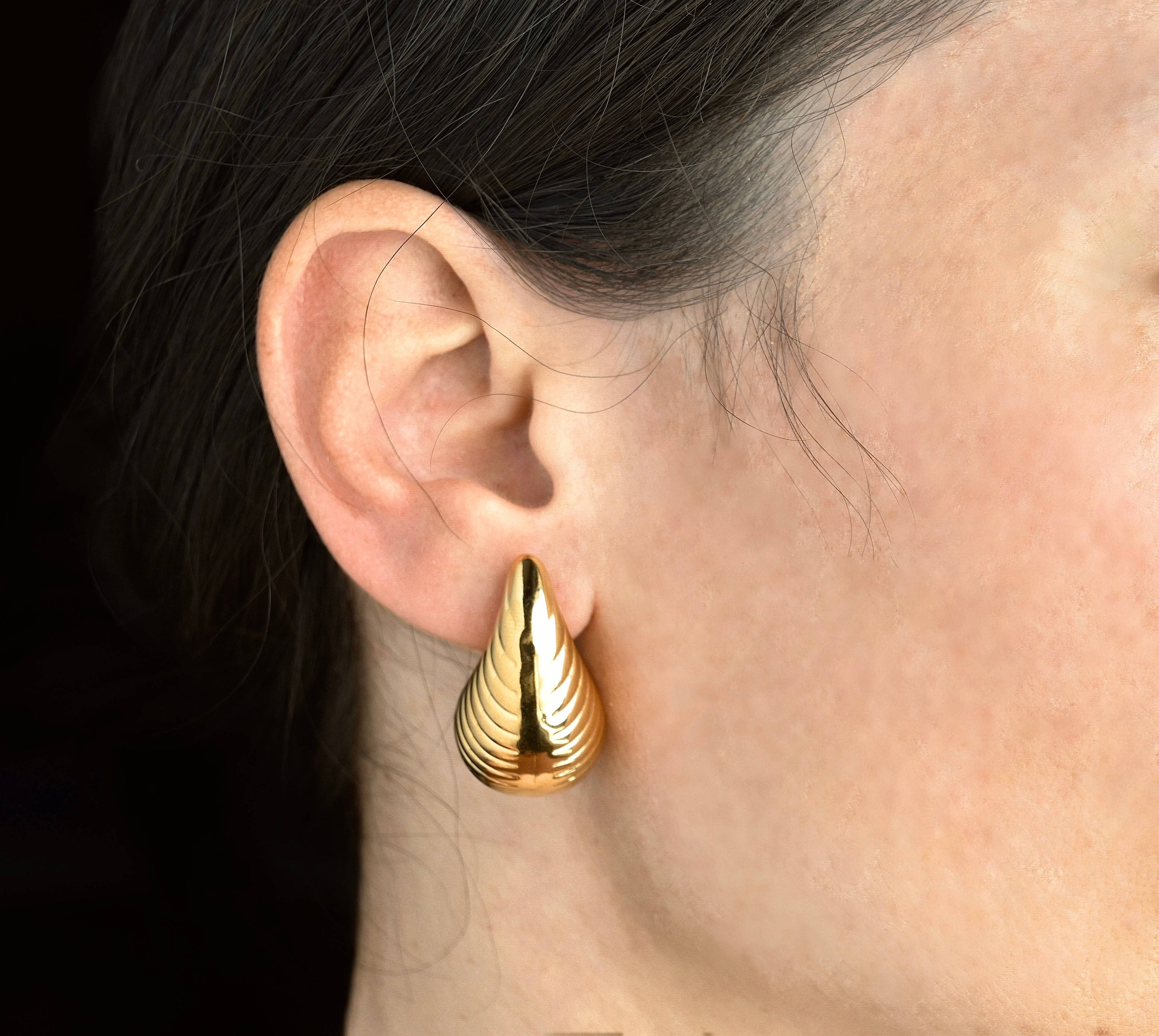 Chunky Hollow Drop Earrings- Lightweight Tear Drop Studs