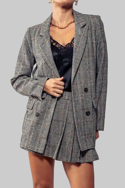 Oversized Double Breasted Plaid Statement Blazer