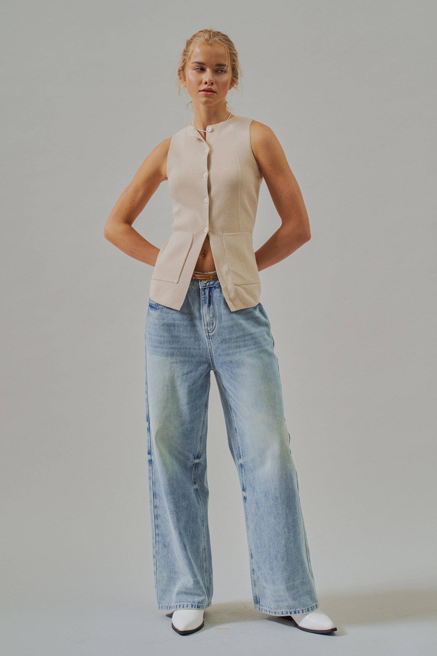 Button-Front Sweater Vest