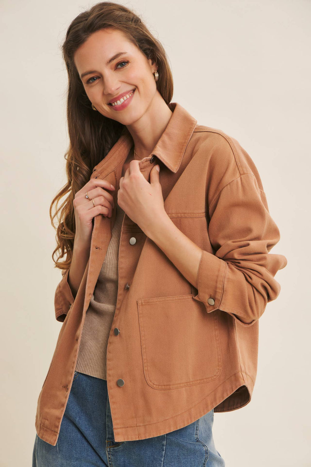 Washed Cotton Twill Utility Jacket In Oversized Fit