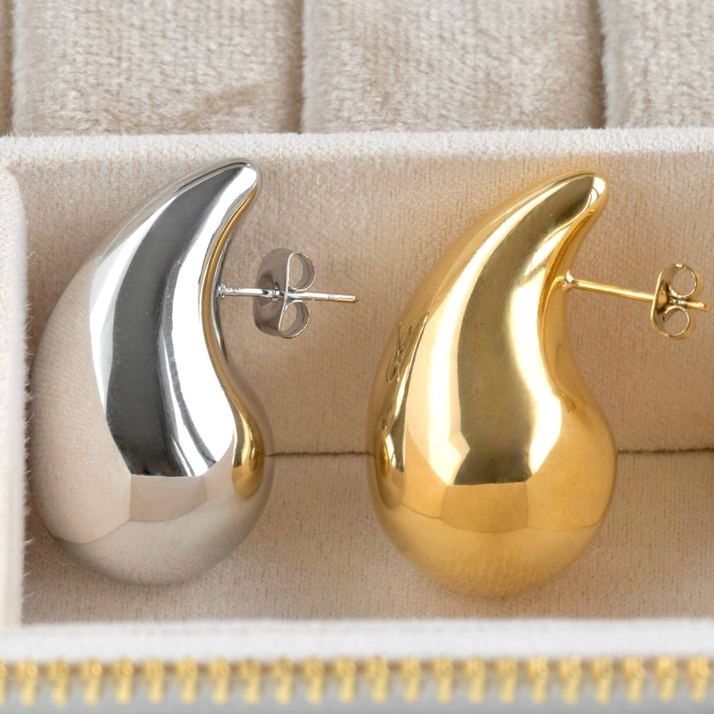 Chunky Hollow Drop Earrings- Lightweight Tear Drop Studs