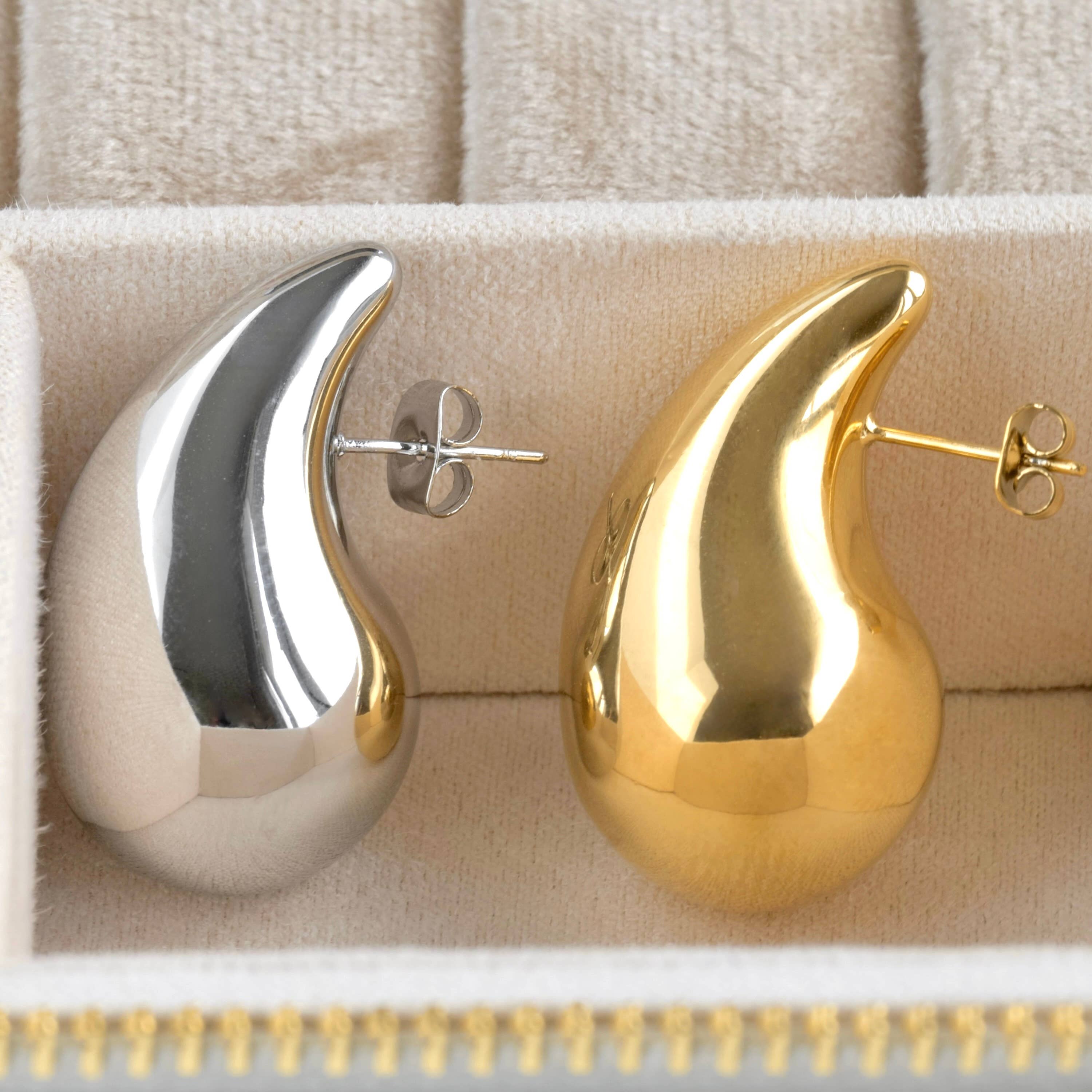 Chunky Hollow Drop Earrings- Lightweight Tear Drop Studs