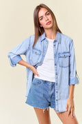 Chambray Button Down Shirt With Roll up Sleeve