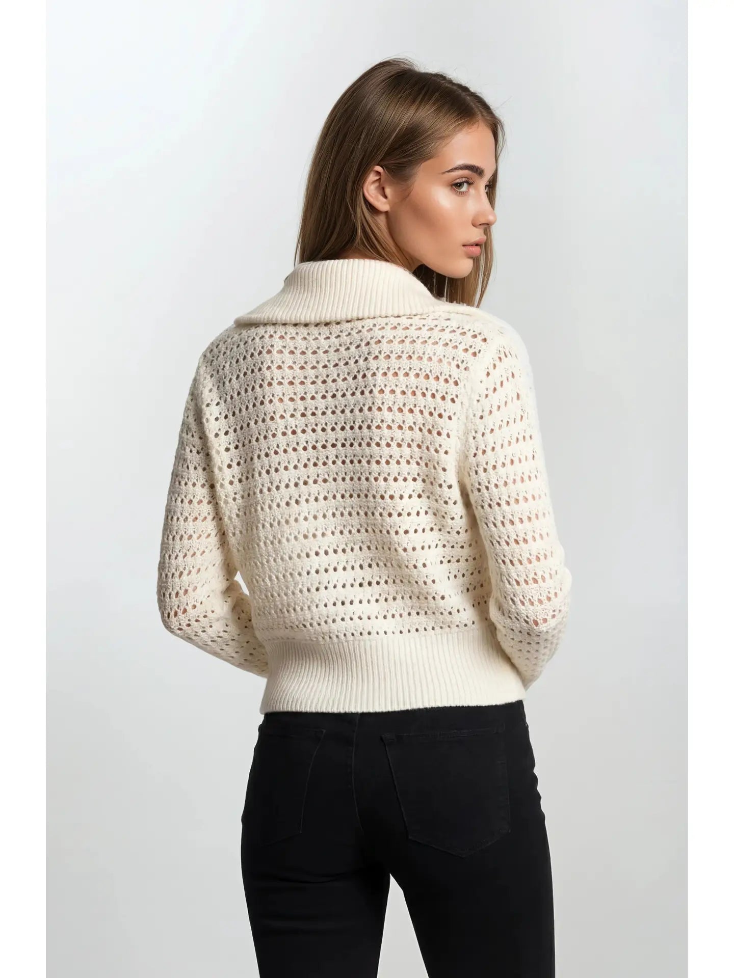 Zip up Open Knit Sweater