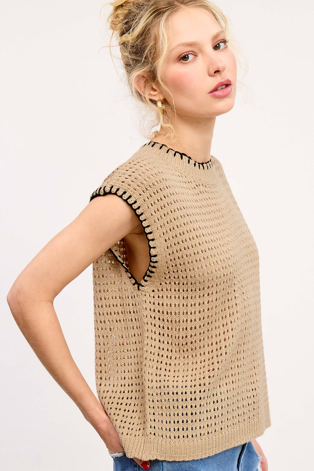 Crochet Knit Stitching Detailed Sleeveless Top
