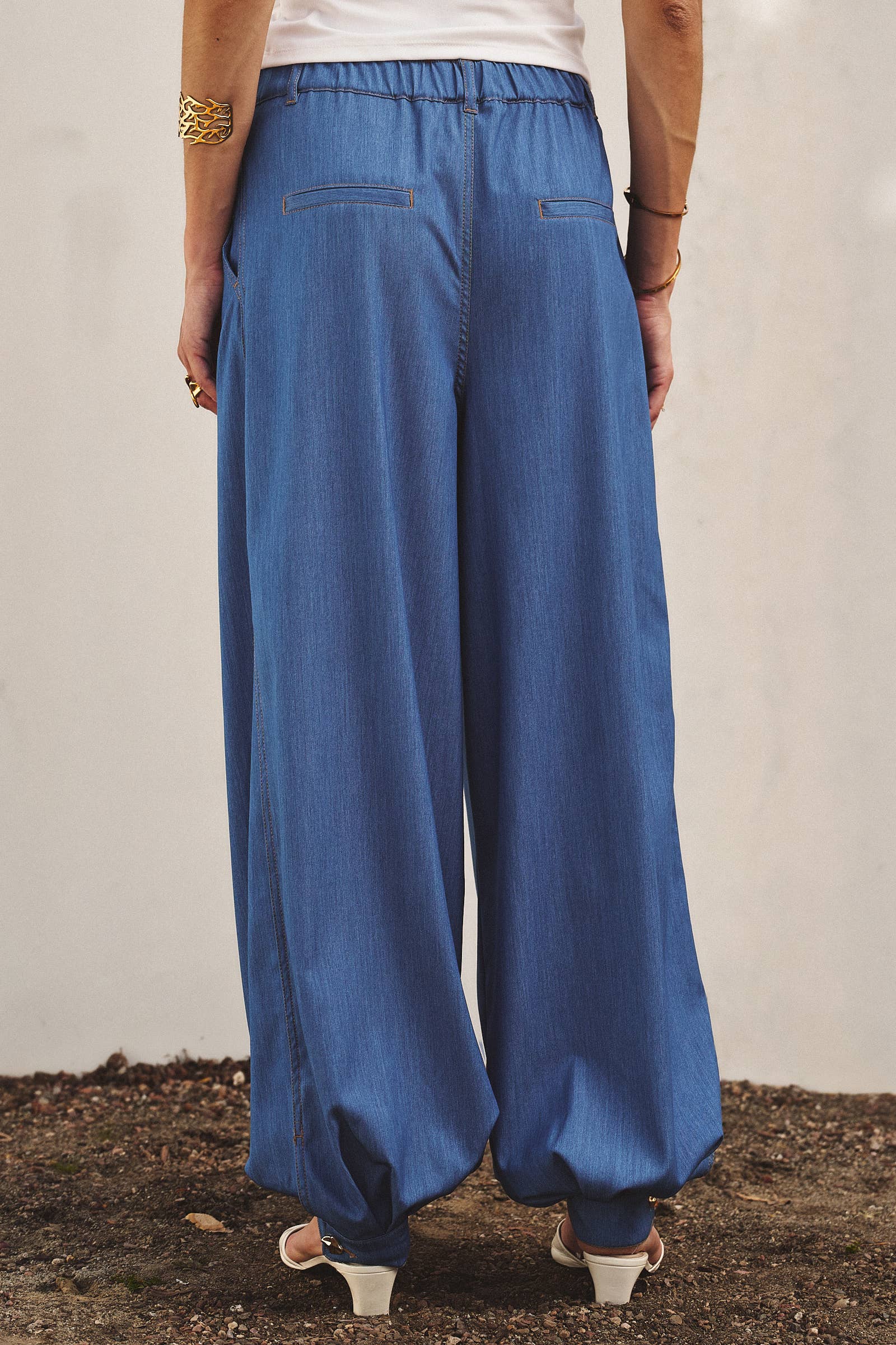Soft Chambray Wide Leg Barrel Pants