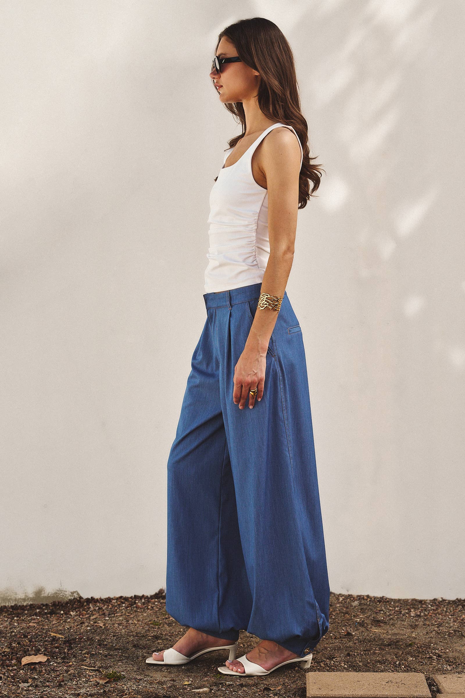 Soft Chambray Wide Leg Barrel Pants