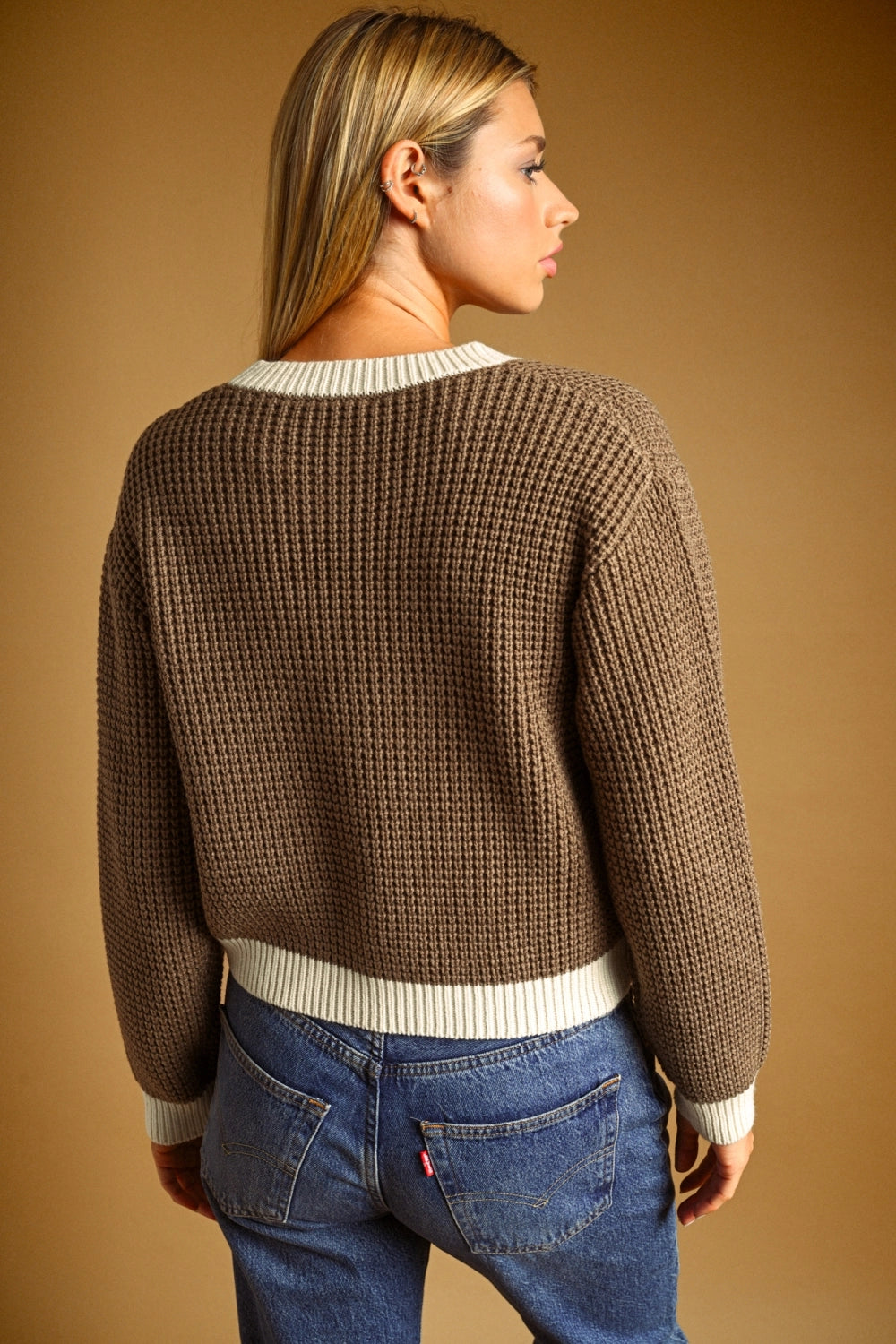 Coffee Letter Waffle Sweater Top