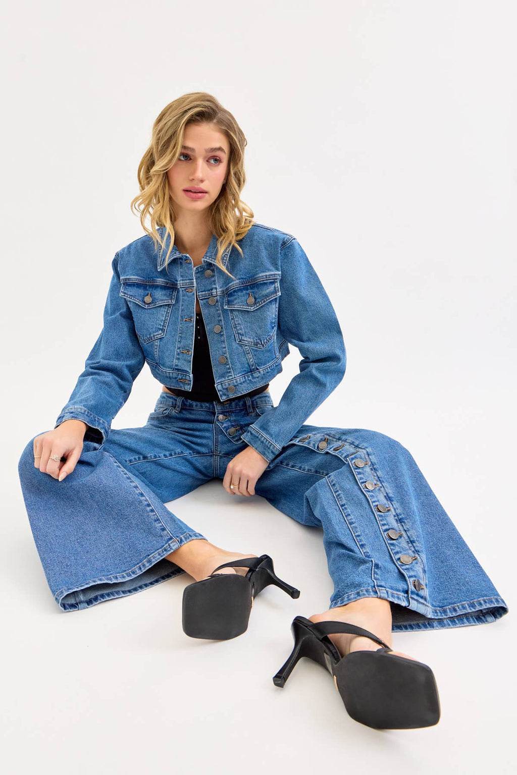 High Rise Buttoned Wide Leg