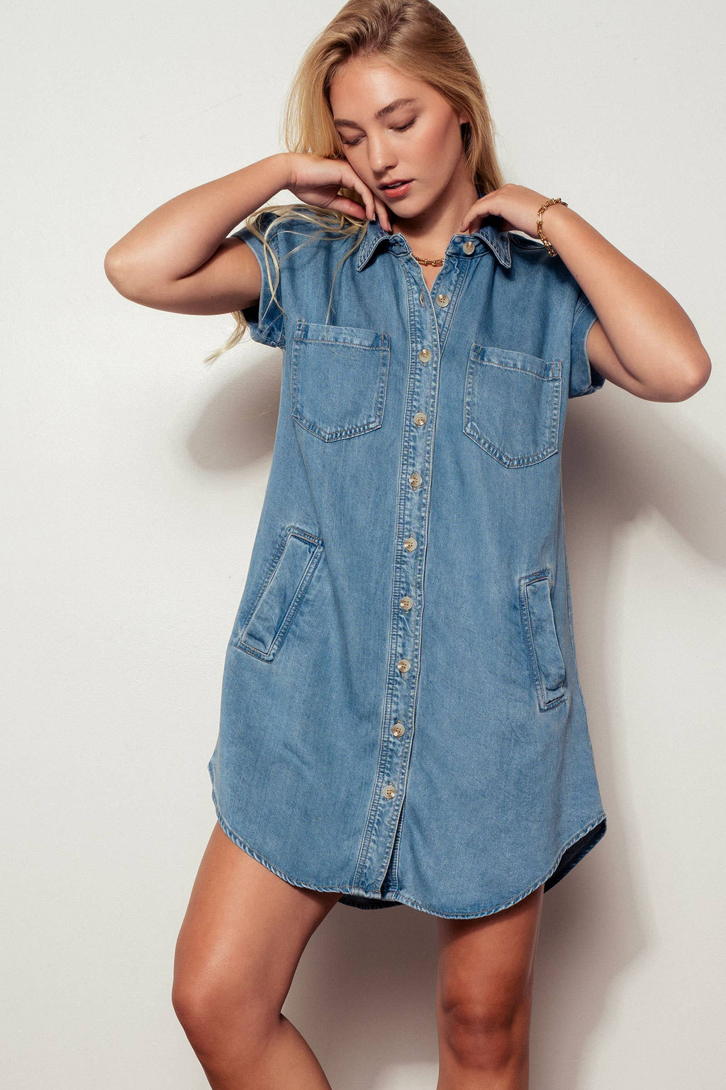 Relaxed Button-Down Pocket Western Denim Mini Dress