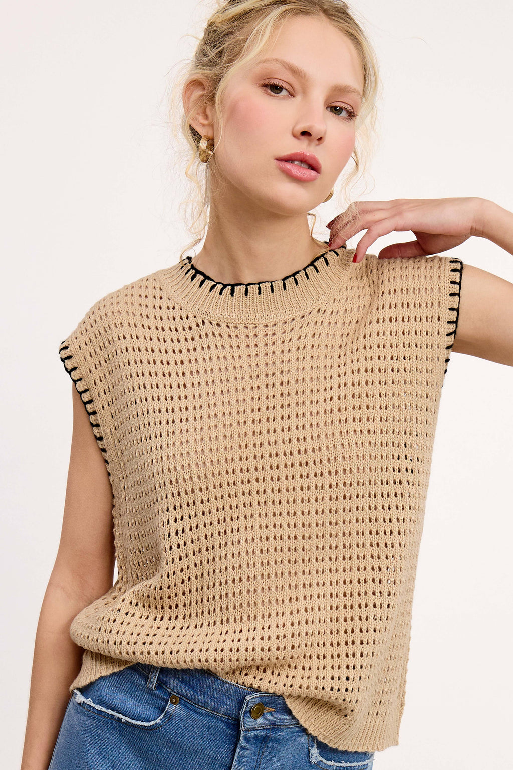 Crochet Knit Stitching Detailed Sleeveless Top