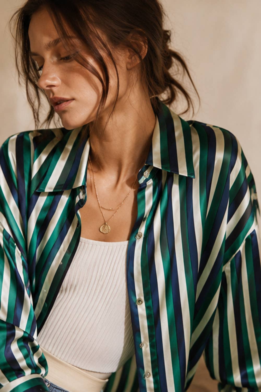 Oversized Striped Satin Shirt