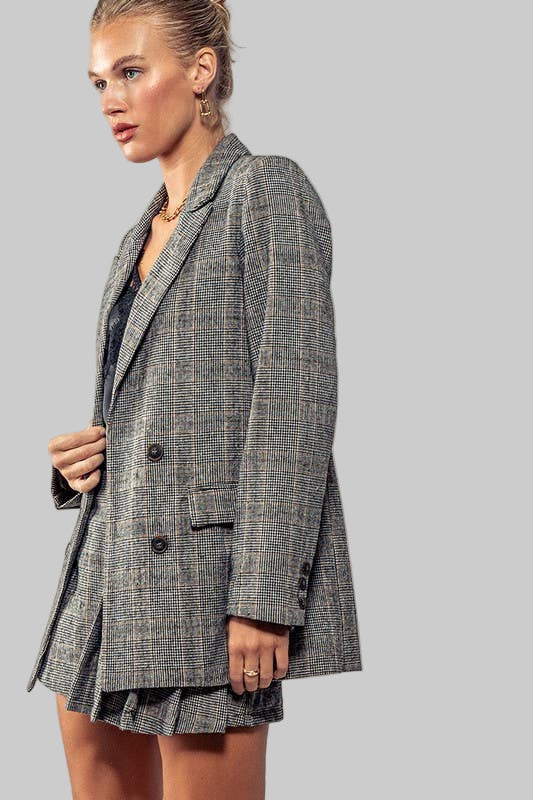 Oversized Double Breasted Plaid Statement Blazer