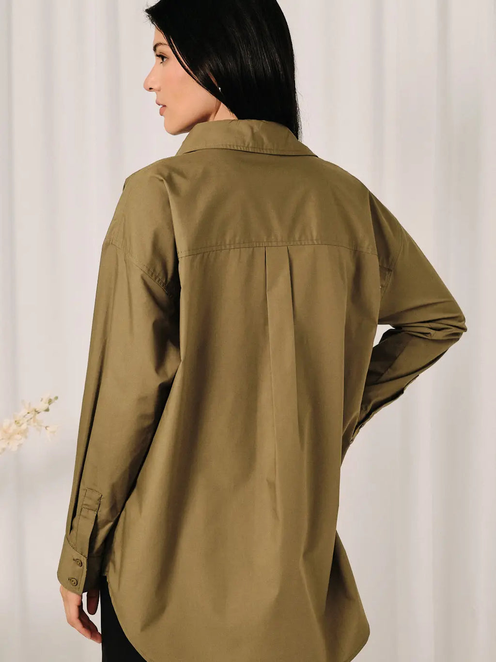 Oversized Point Collar Button Down Long Sleeve Shirt