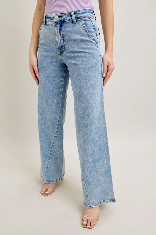 Judy Blue Stone Wash Retro Wide Fit with Skewed Inseam