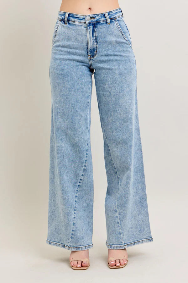 Judy Blue Stone Wash Retro Wide Fit with Skewed Inseam