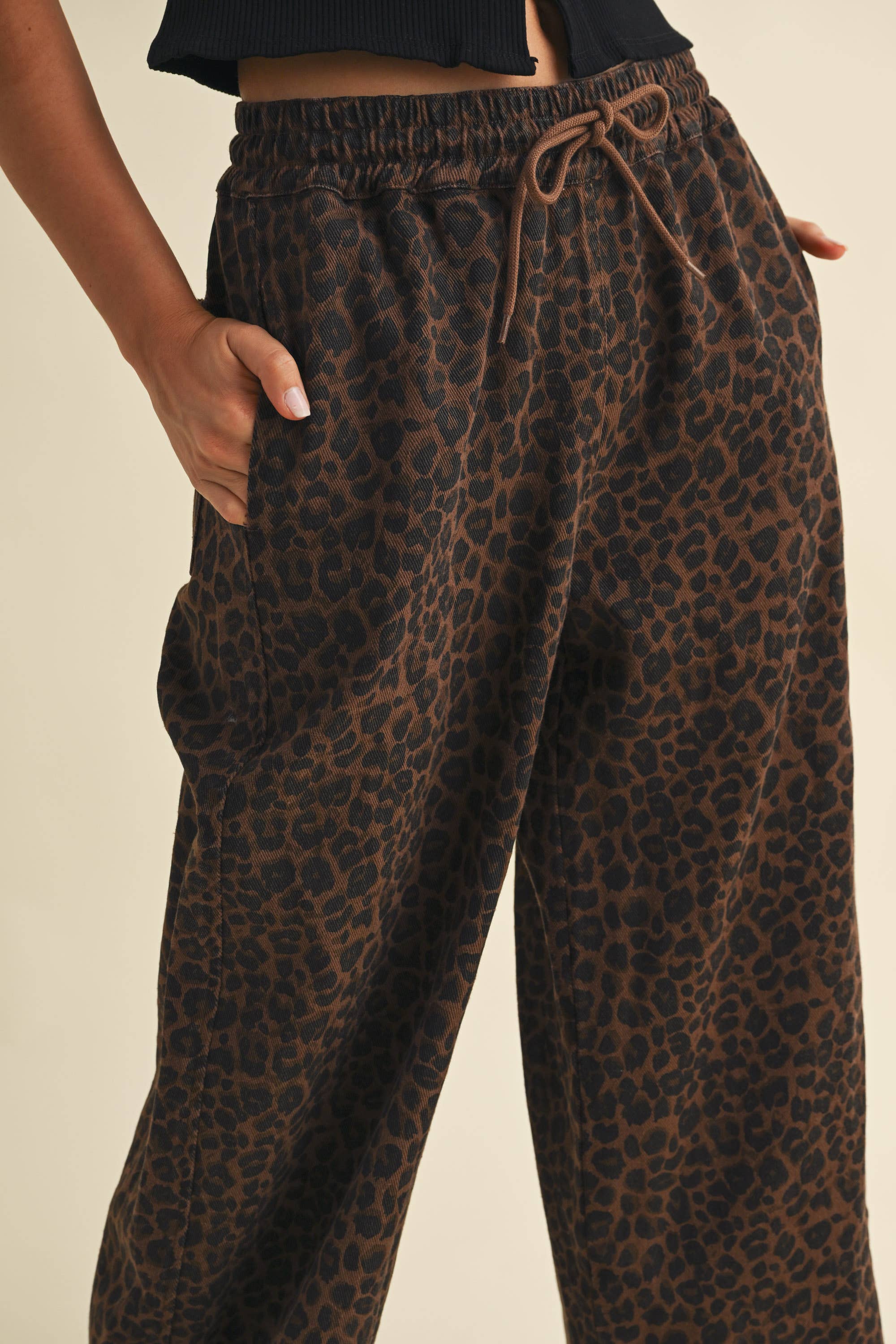 Leopard Print Denim Track Pant