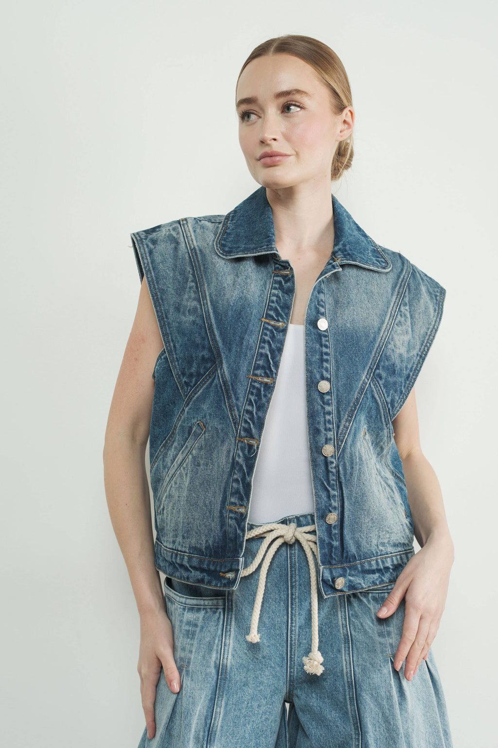 Wide Shoulder Seam Detail Vest
