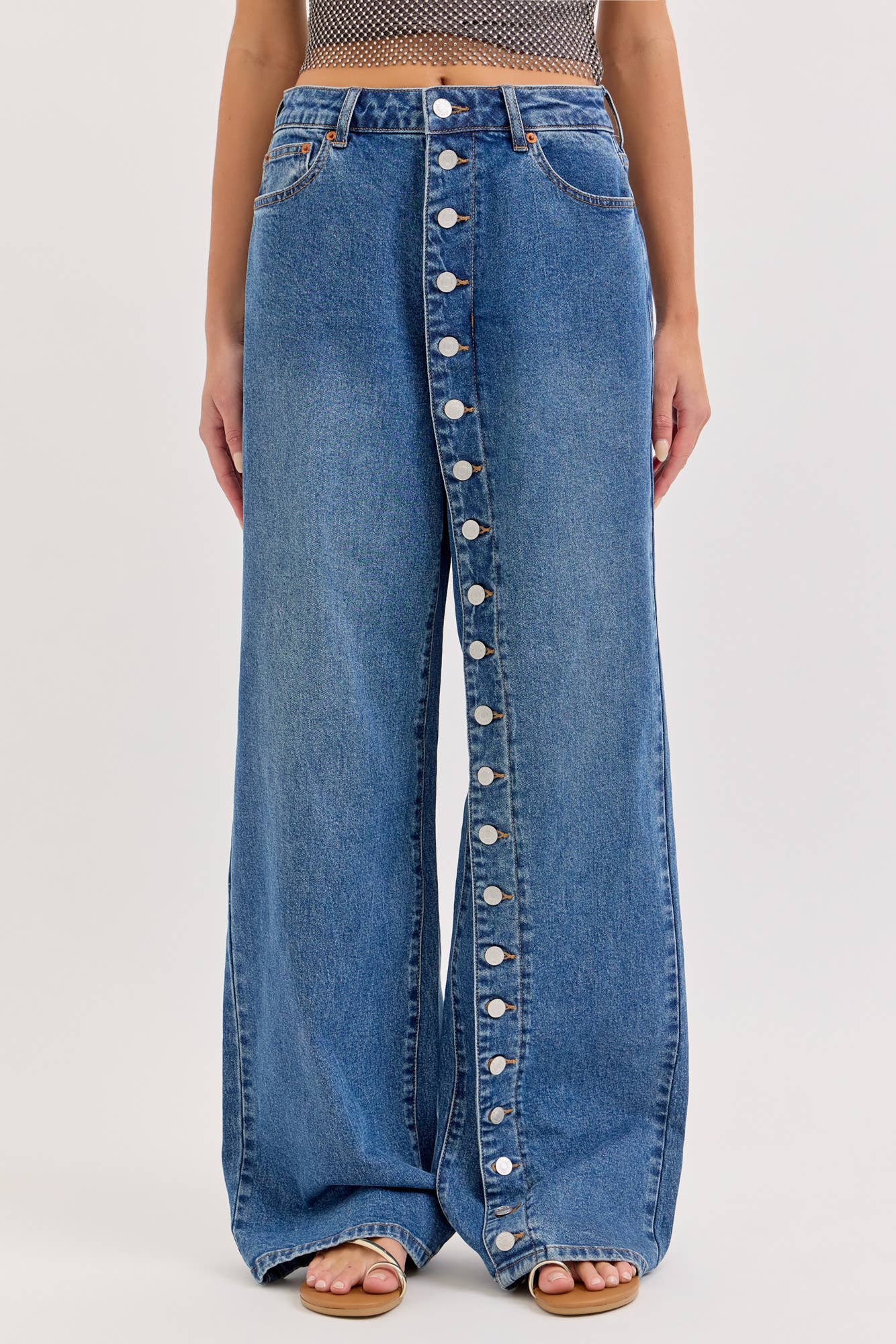 High Rise Buttoned Wide Leg