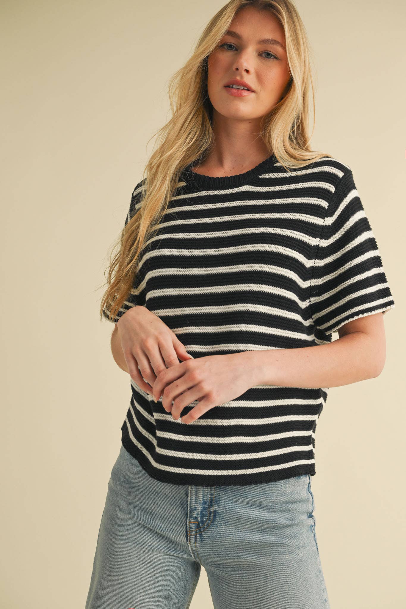 Short Sleeve Striped Sweater Top