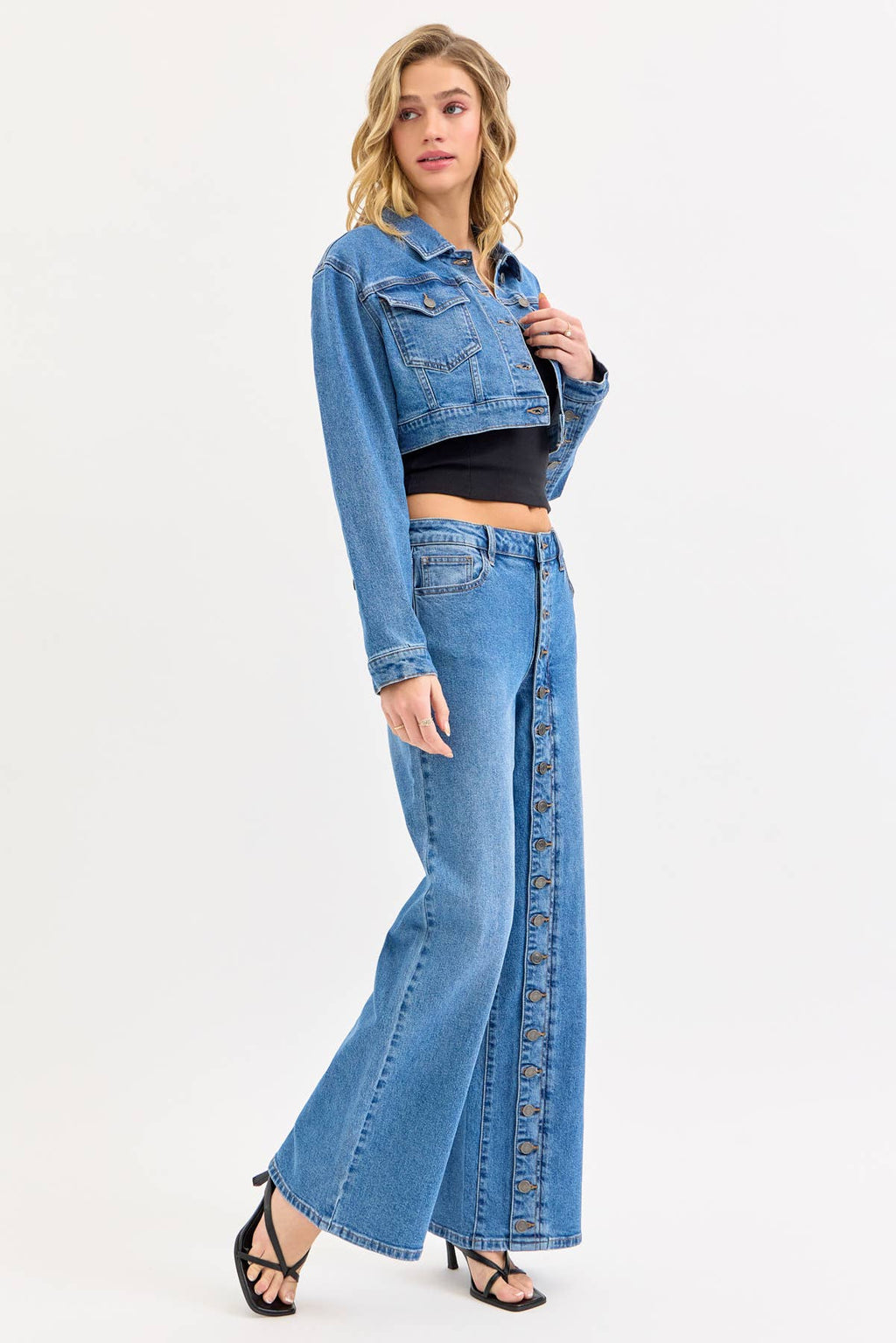 High Rise Buttoned Wide Leg