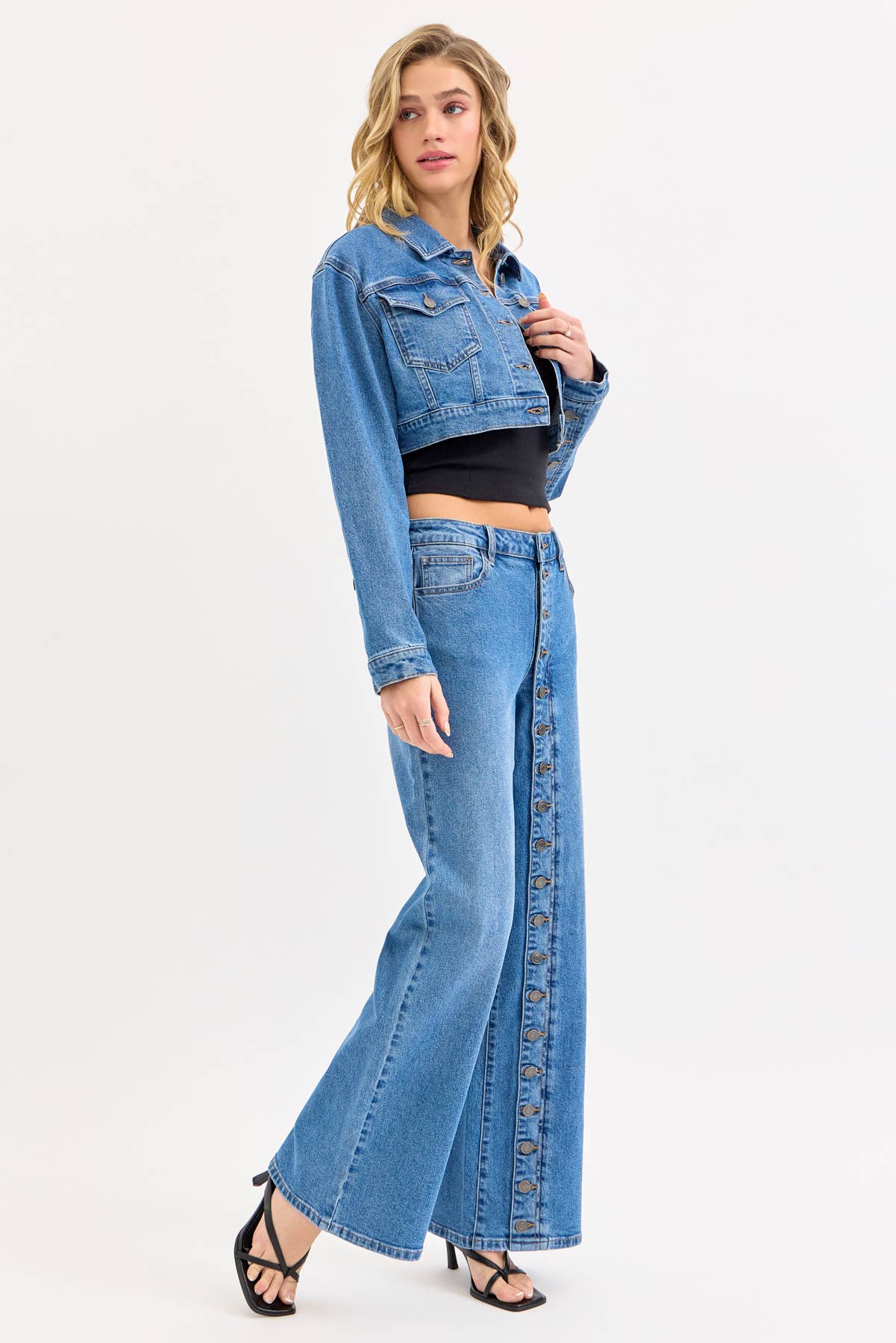 High Rise Buttoned Wide Leg