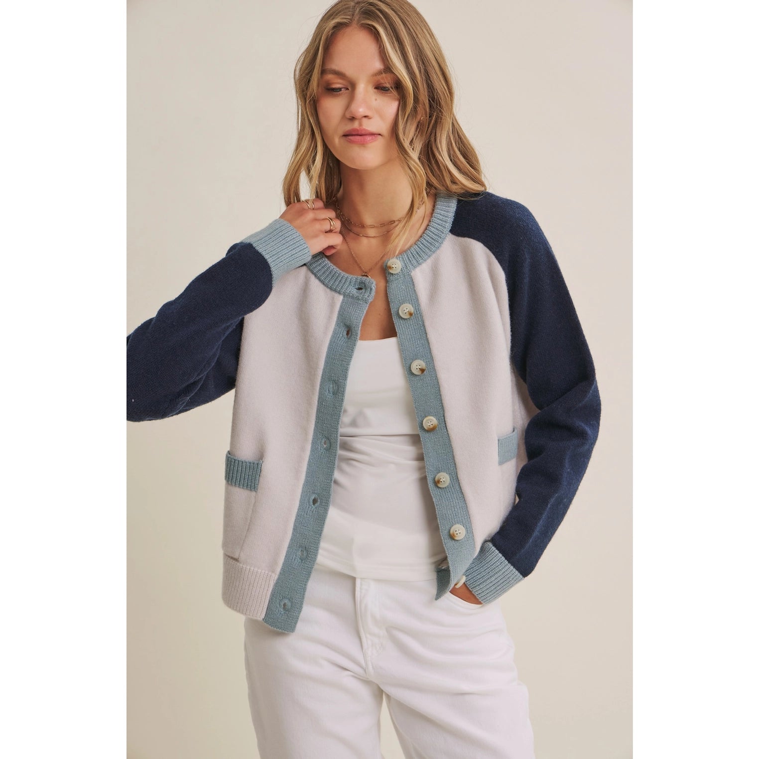 Morning Light Cafe Wool Blend Color Block Cardigan