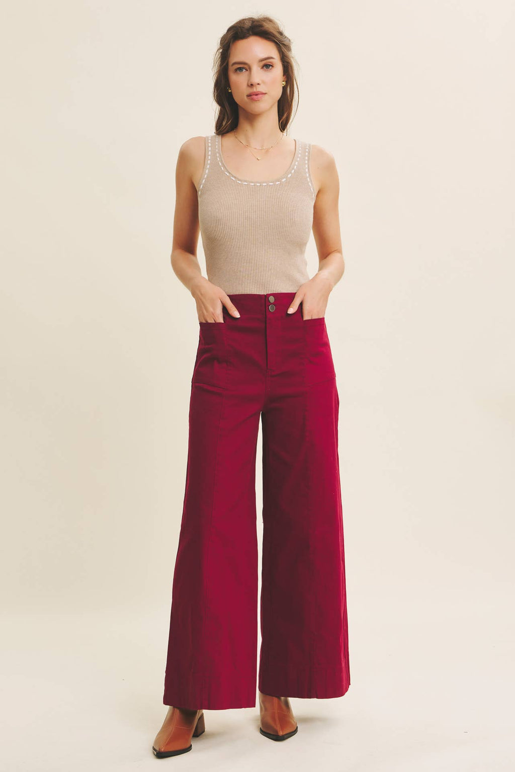 Flattering Stretchy Wide-Leg Ankle Length Pants
