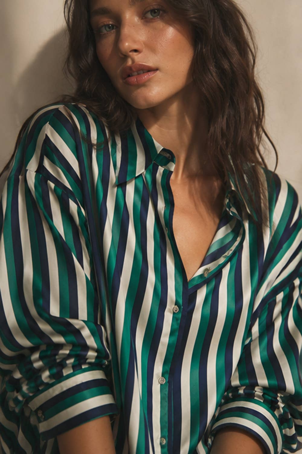 Oversized Striped Satin Shirt