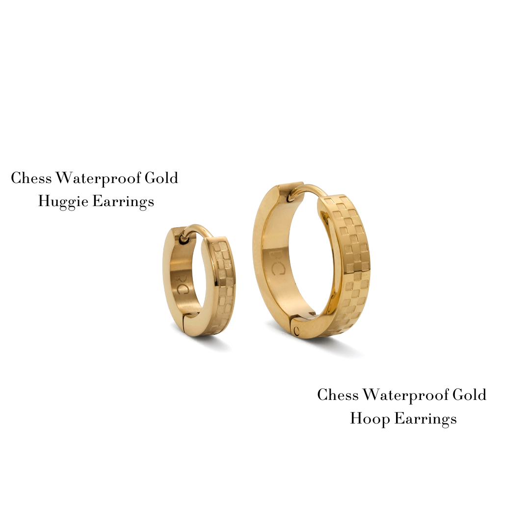 Chess Gold Hoop Earrings