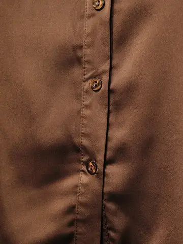 Satin Shirt Collar High-Low Button Down Top