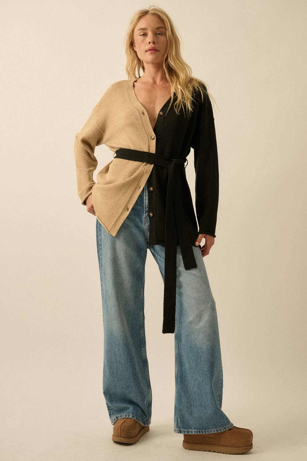 Colorblock Belted Cardigan