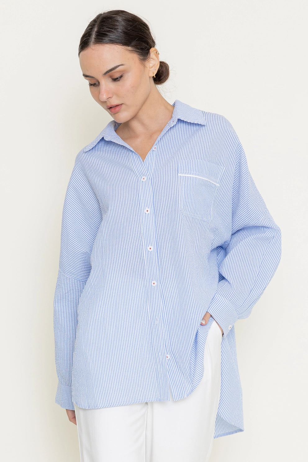 Striped Oversized Preppy Collared Shirt