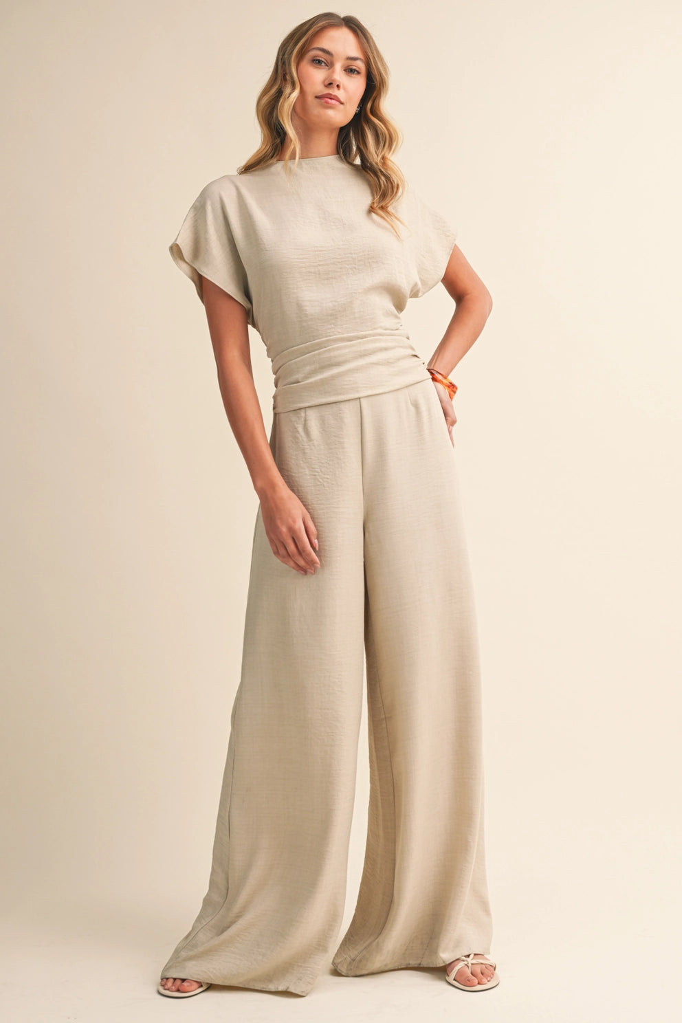 Short Sleeve Wide Bottom Jumpsuit