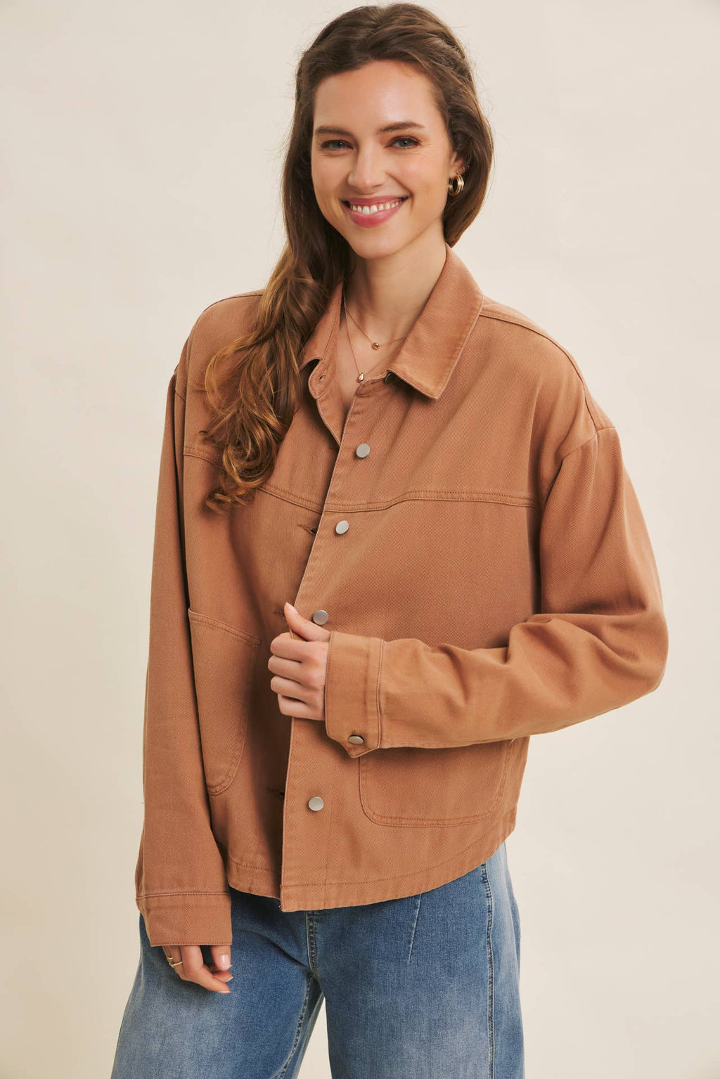 Washed Cotton Twill Utility Jacket In Oversized Fit