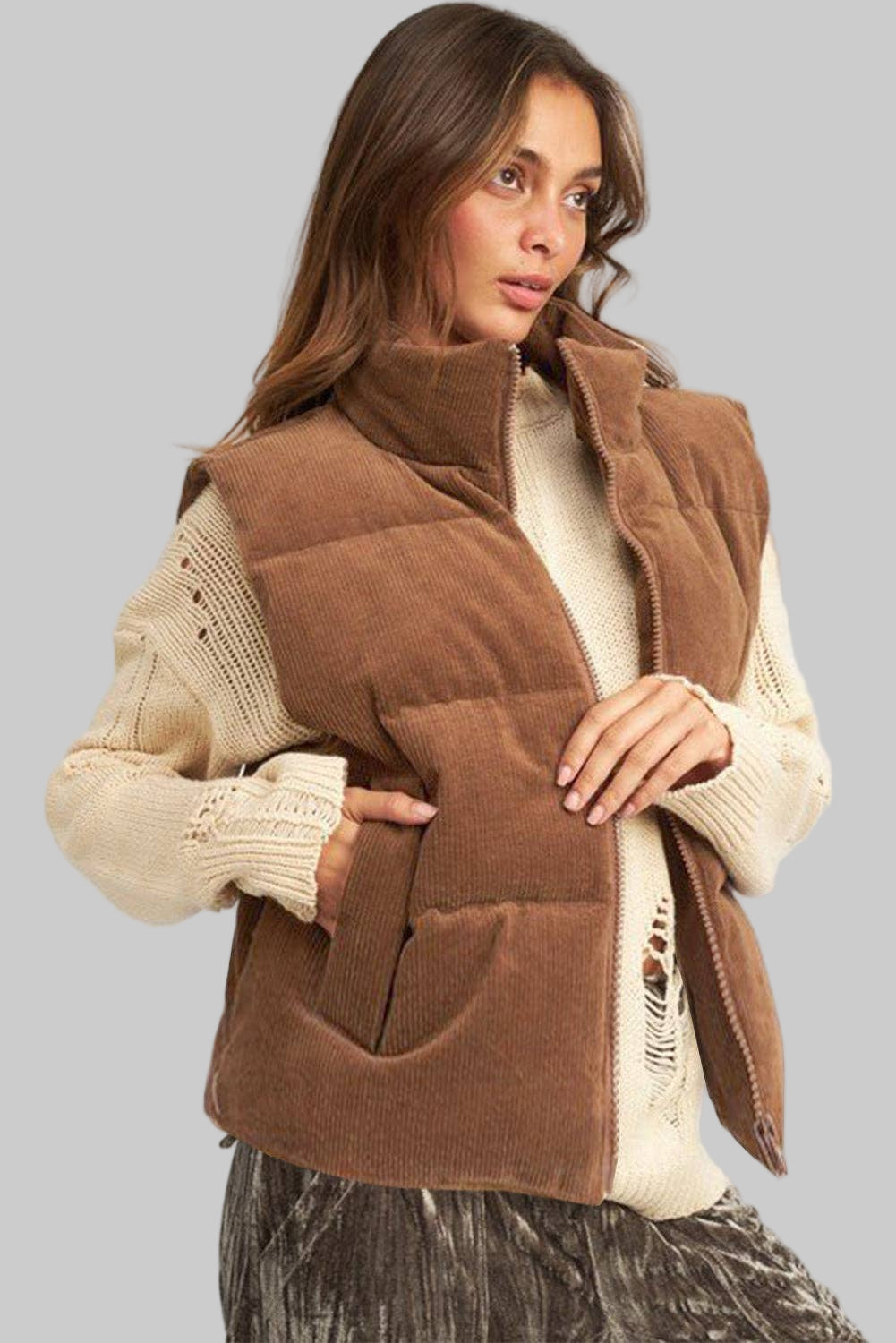 Corduroy Zipped Puffer Vest