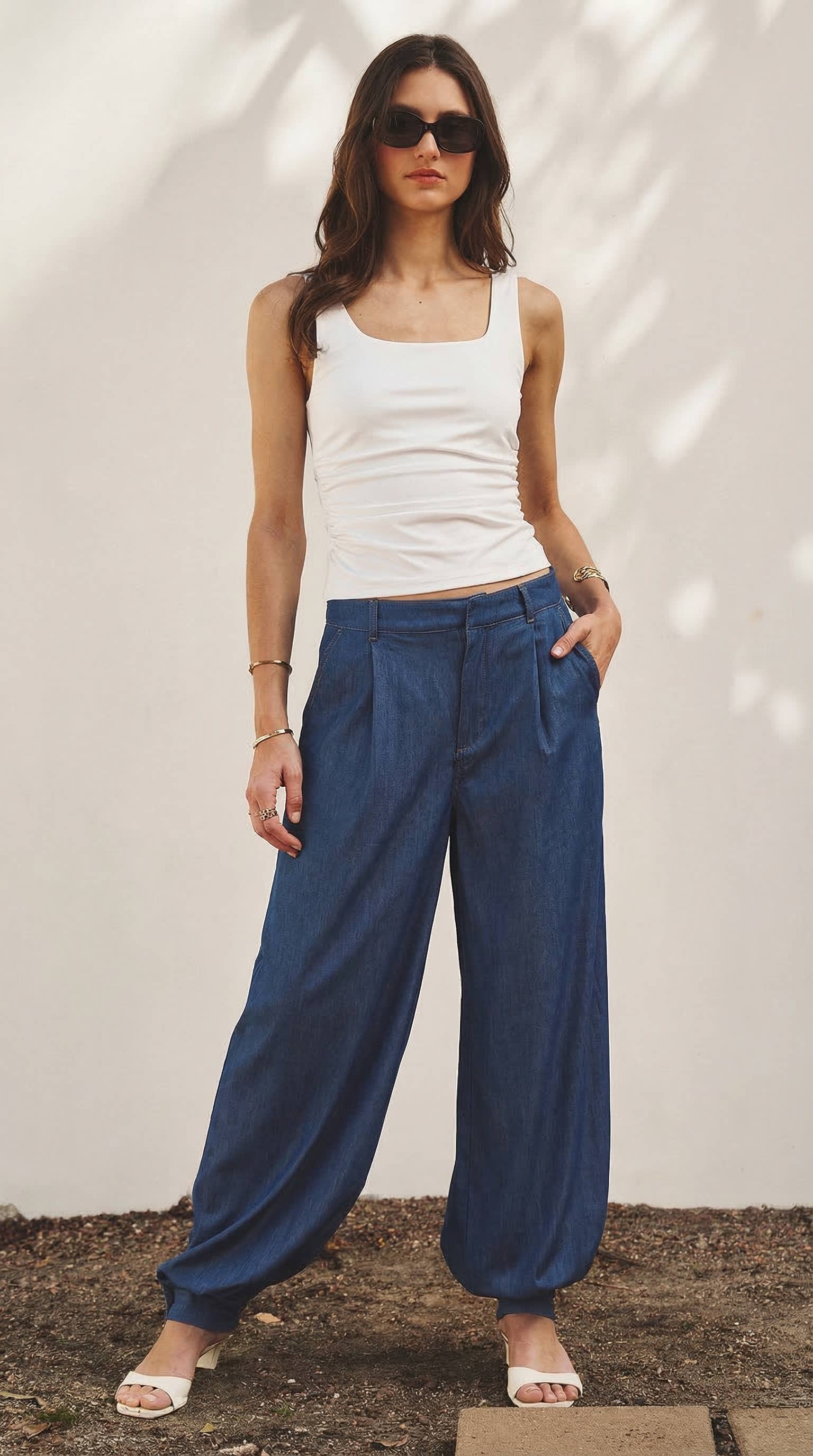 Soft Chambray Wide Leg Barrel Pants