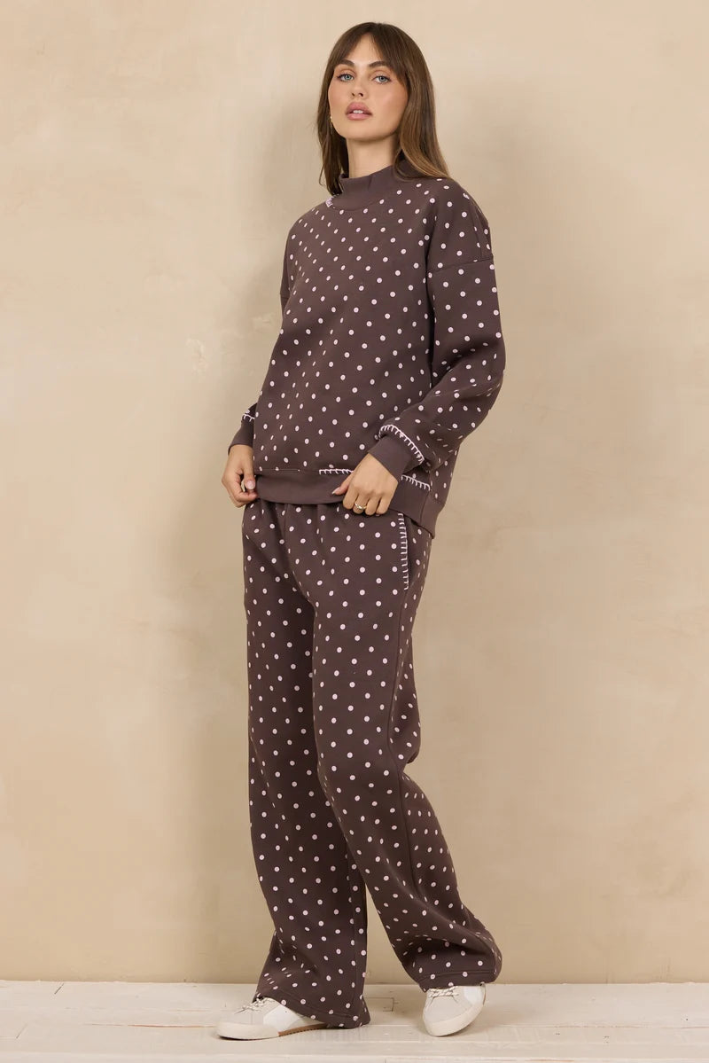 Brown w/Pink Fleece Mockneck w/Whipstitch