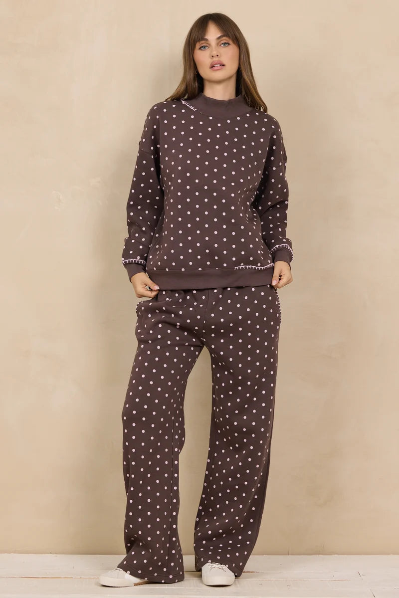 Brown w/Pink Fleece Mockneck w/Whipstitch