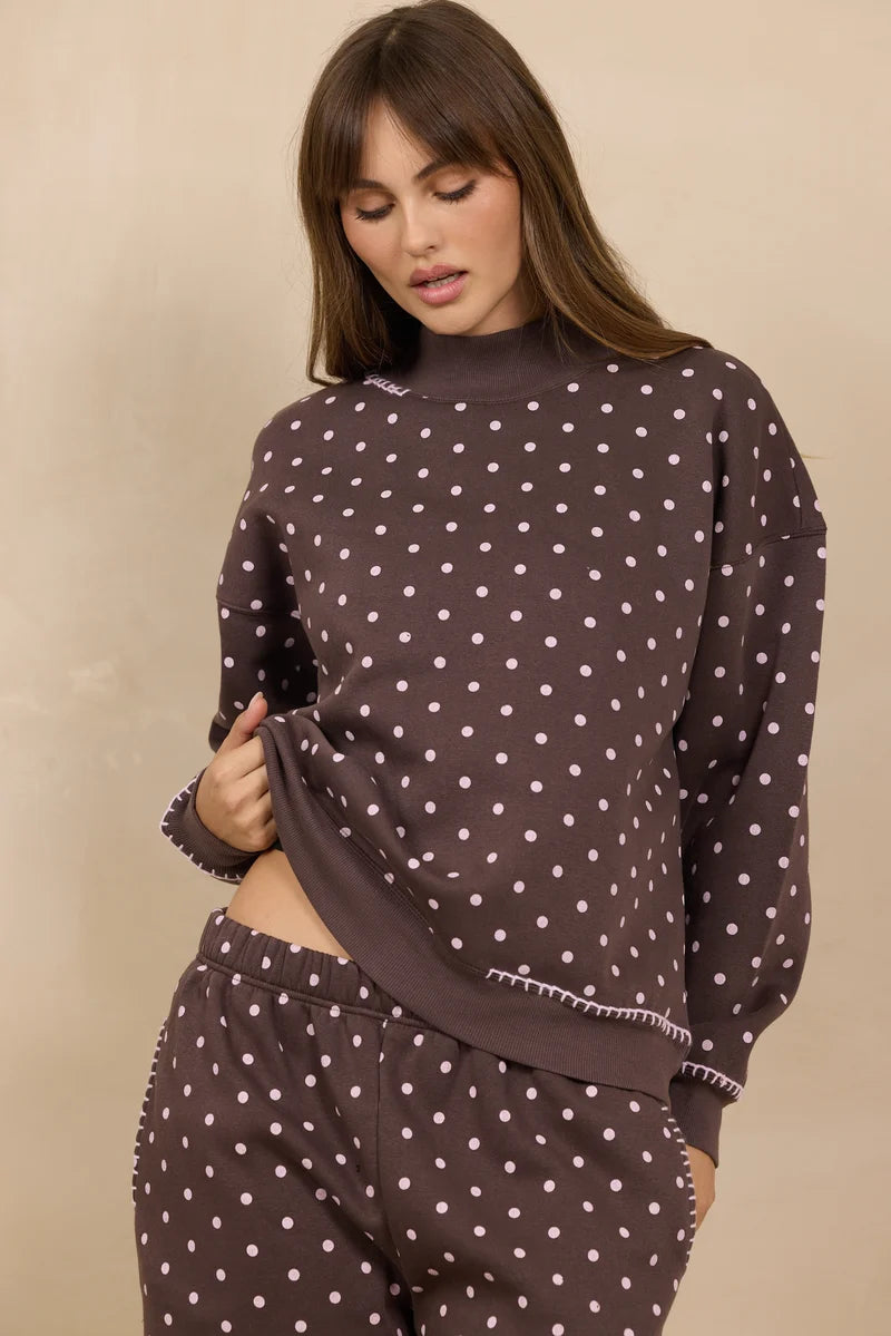 Brown w/Pink Fleece Mockneck w/Whipstitch