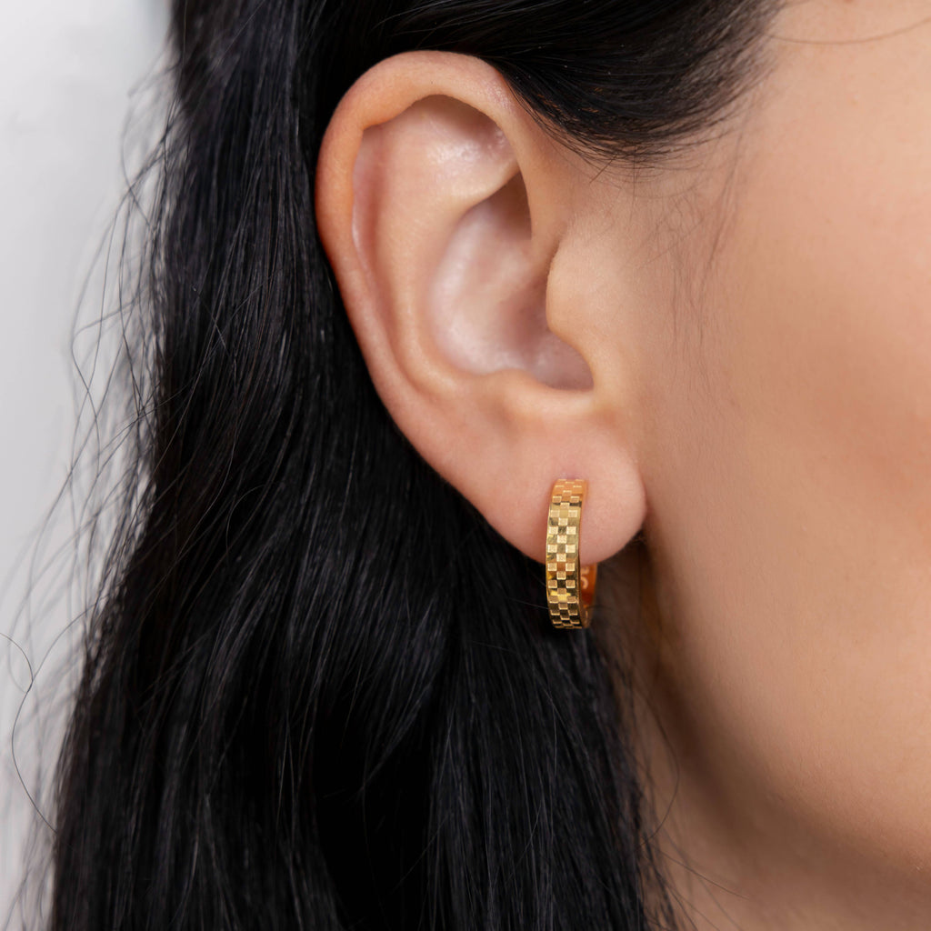 Chess Gold Hoop Earrings
