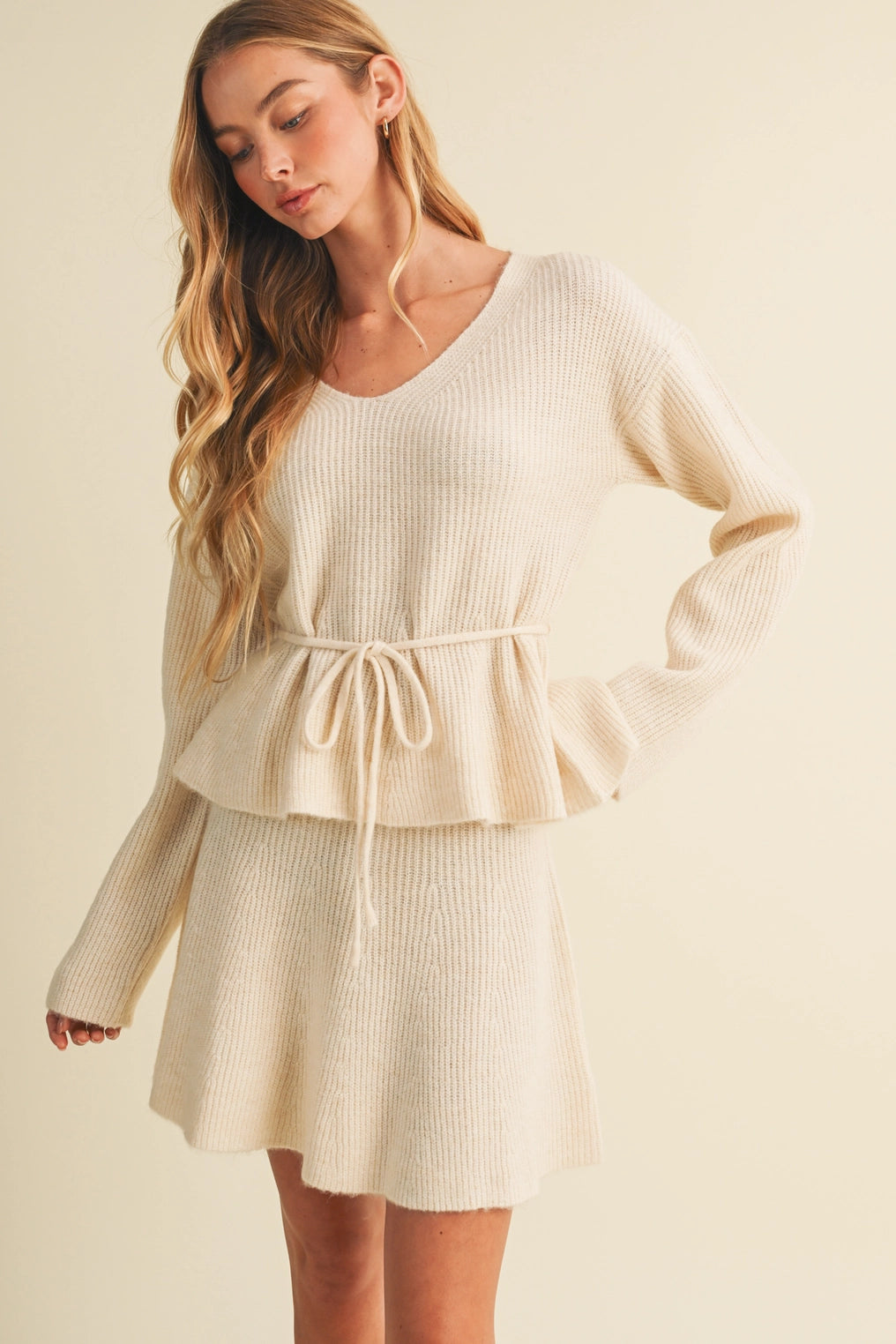 Drawstring Waist Peplum Knit Top